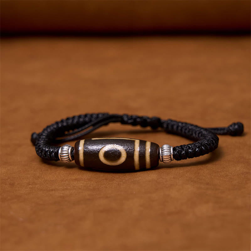 Buddha Stones Pulsera de Cuerda de Protección de Riqueza con Cuentas Dzi Tibetanas de Nueve Ojos y Cuentas Dzi de Tres Ojos