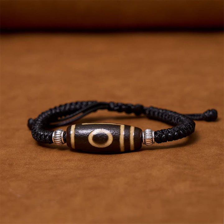 Buddha Stones Pulsera de Cuerda de Protección de Riqueza con Cuentas Dzi Tibetanas de Nueve Ojos y Cuentas Dzi de Tres Ojos