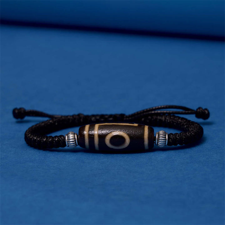 Buddha Stones Pulsera de Cuerda de Protección de Riqueza con Cuentas Dzi Tibetanas de Nueve Ojos y Cuentas Dzi de Tres Ojos