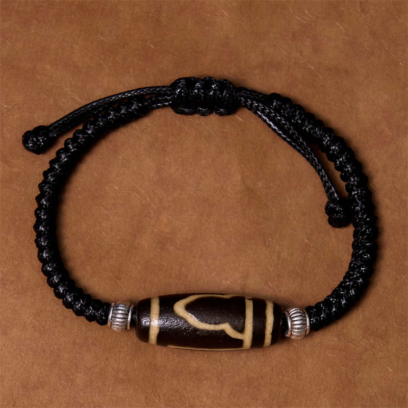 Buddha Stones Pulsera de Cuerda de Protección de Riqueza con Cuentas Dzi Tibetanas de Nueve Ojos y Cuentas Dzi de Tres Ojos