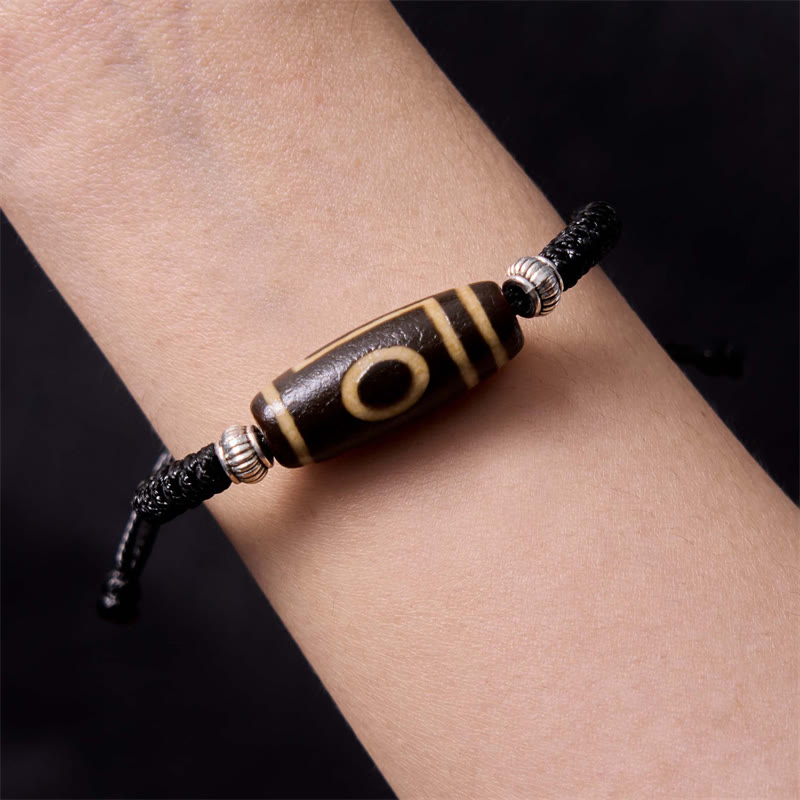 Buddha Stones Pulsera de Cuerda de Protección de Riqueza con Cuentas Dzi Tibetanas de Nueve Ojos y Cuentas Dzi de Tres Ojos