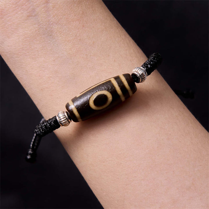 Buddha Stones Pulsera de Cuerda de Protección de Riqueza con Cuentas Dzi Tibetanas de Nueve Ojos y Cuentas Dzi de Tres Ojos