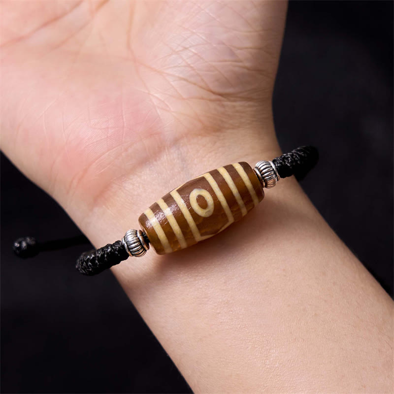 Buddha Stones Pulsera de Cuerda de Protección de Riqueza con Cuentas Dzi Tibetanas de Nueve Ojos y Cuentas Dzi de Tres Ojos