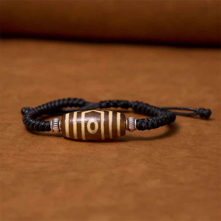Buddha Stones Pulsera de Cuerda de Protección de Riqueza con Cuentas Dzi Tibetanas de Nueve Ojos y Cuentas Dzi de Tres Ojos