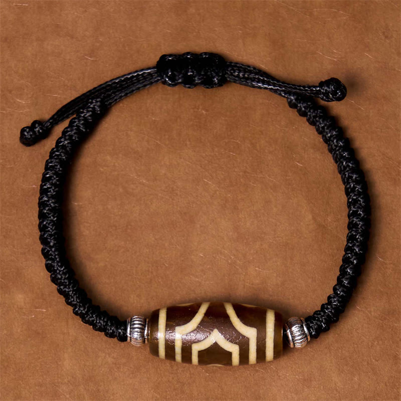 Buddha Stones Pulsera de Cuerda de Protección de Riqueza con Cuentas Dzi Tibetanas de Nueve Ojos y Cuentas Dzi de Tres Ojos