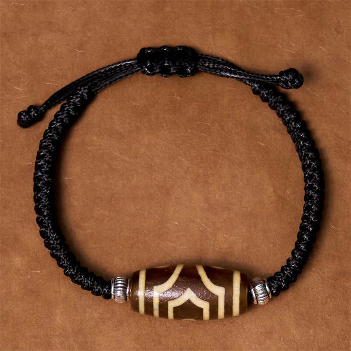 Buddha Stones Pulsera de Cuerda de Protección de Riqueza con Cuentas Dzi Tibetanas de Nueve Ojos y Cuentas Dzi de Tres Ojos