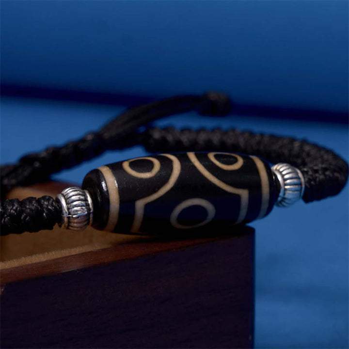 Buddha Stones Pulsera de Cuerda de Protección de Riqueza con Cuentas Dzi Tibetanas de Nueve Ojos y Cuentas Dzi de Tres Ojos