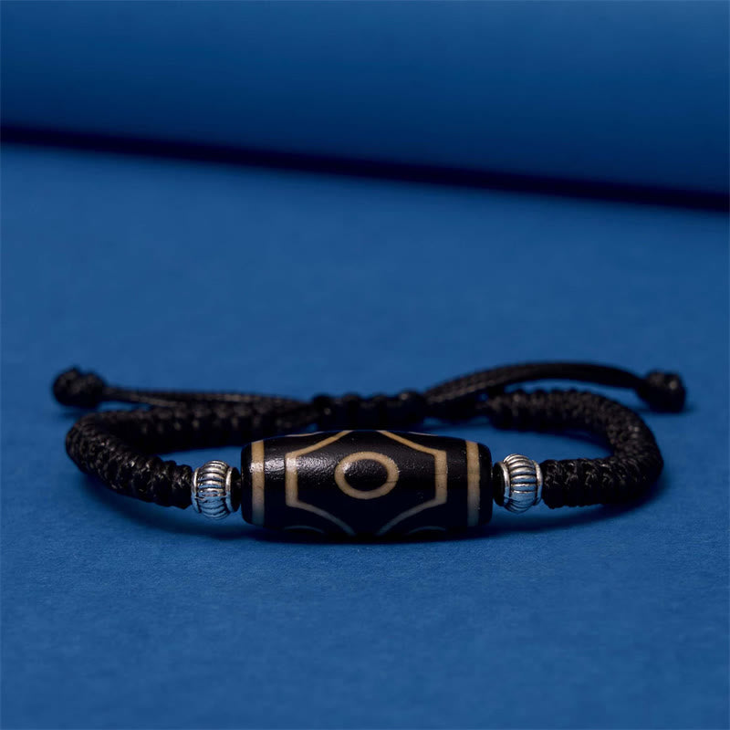 Buddha Stones Pulsera de Cuerda de Protección de Riqueza con Cuentas Dzi Tibetanas de Nueve Ojos y Cuentas Dzi de Tres Ojos