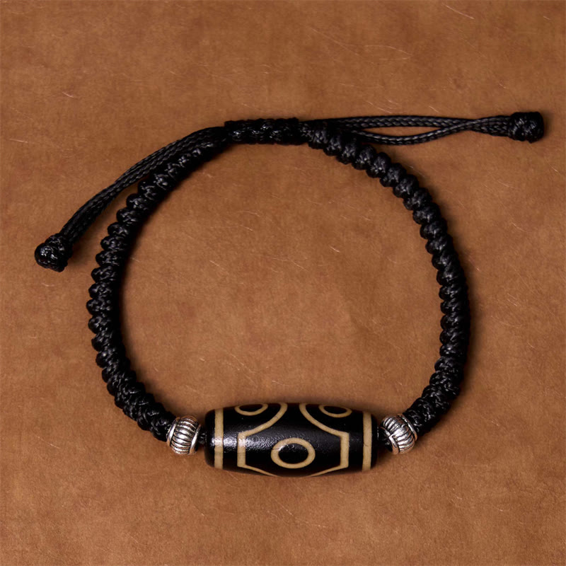 Buddha Stones Pulsera de Cuerda de Protección de Riqueza con Cuentas Dzi Tibetanas de Nueve Ojos y Cuentas Dzi de Tres Ojos