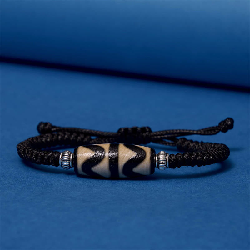 Buddha Stones Pulsera de Cuerda de Protección de Riqueza con Cuentas Dzi Tibetanas de Nueve Ojos y Cuentas Dzi de Tres Ojos