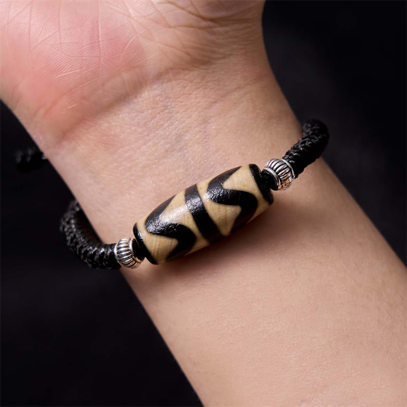 Buddha Stones Pulsera de Cuerda de Protección de Riqueza con Cuentas Dzi Tibetanas de Nueve Ojos y Cuentas Dzi de Tres Ojos