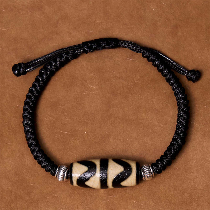 Buddha Stones Pulsera de Cuerda de Protección de Riqueza con Cuentas Dzi Tibetanas de Nueve Ojos y Cuentas Dzi de Tres Ojos
