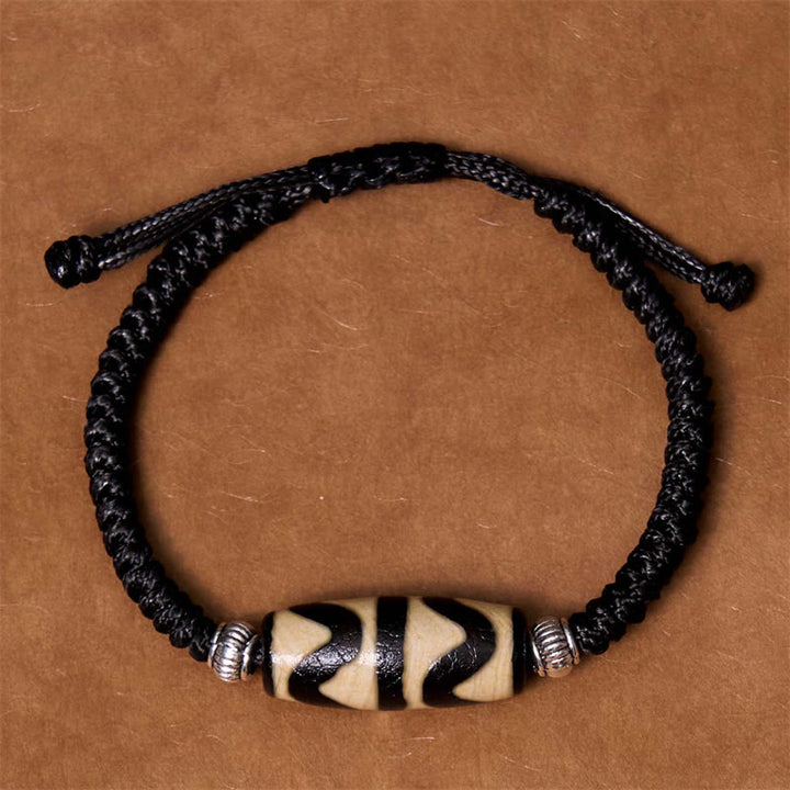 Buddha Stones Pulsera de Cuerda de Protección de Riqueza con Cuentas Dzi Tibetanas de Nueve Ojos y Cuentas Dzi de Tres Ojos