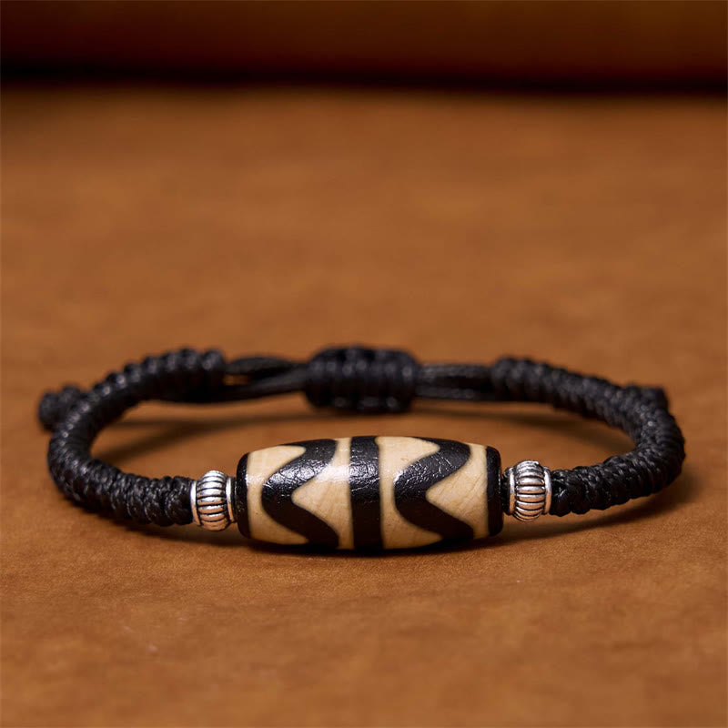 Buddha Stones Pulsera de Cuerda de Protección de Riqueza con Cuentas Dzi Tibetanas de Nueve Ojos y Cuentas Dzi de Tres Ojos