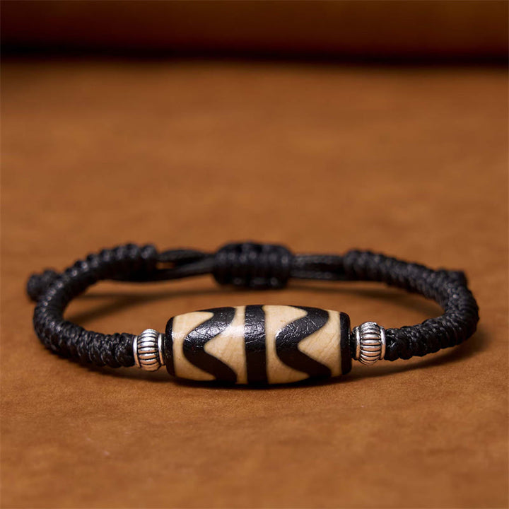 Buddha Stones Pulsera de Cuerda de Protección de Riqueza con Cuentas Dzi Tibetanas de Nueve Ojos y Cuentas Dzi de Tres Ojos