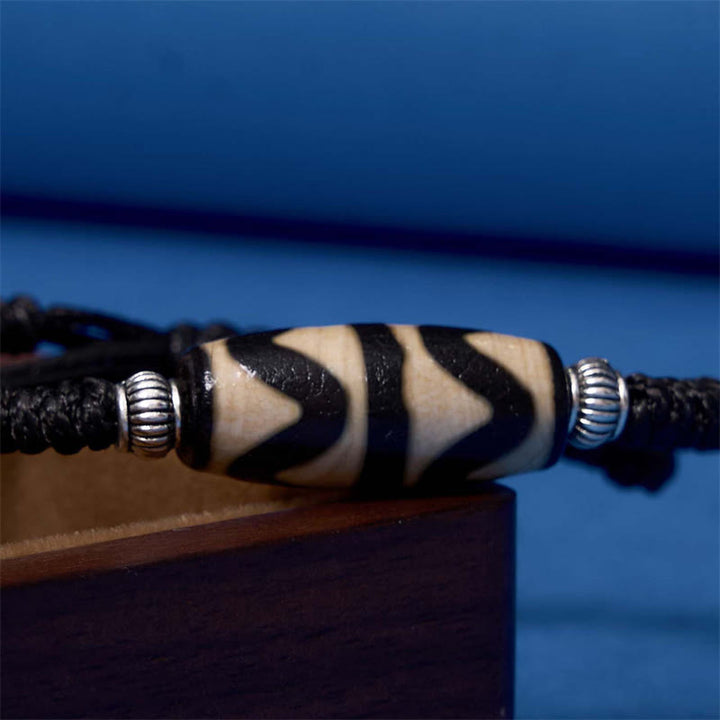 Buddha Stones Pulsera de Cuerda de Protección de Riqueza con Cuentas Dzi Tibetanas de Nueve Ojos y Cuentas Dzi de Tres Ojos