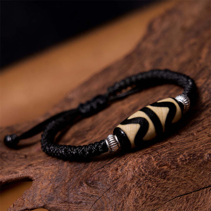Buddha Stones Pulsera de Cuerda de Protección de Riqueza con Cuentas Dzi Tibetanas de Nueve Ojos y Cuentas Dzi de Tres Ojos