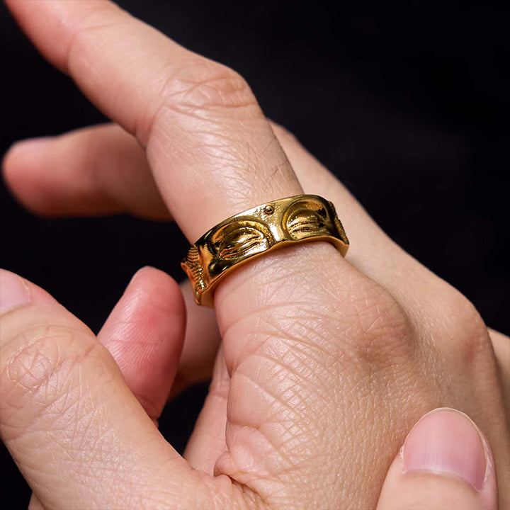 Anillo de cobre ajustable de serenidad de Buda dorado para meditación Buddha Stones