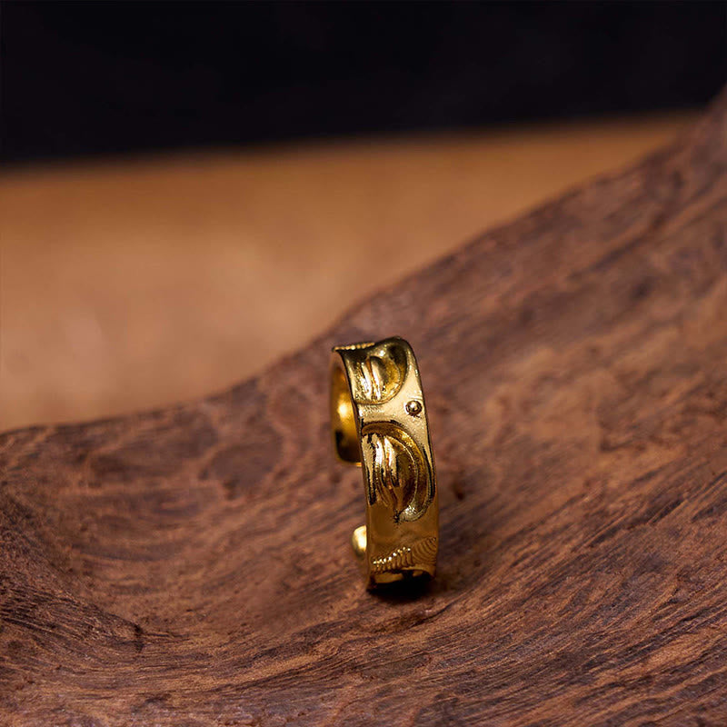 Anillo de cobre ajustable de serenidad de Buda dorado para meditación Buddha Stones