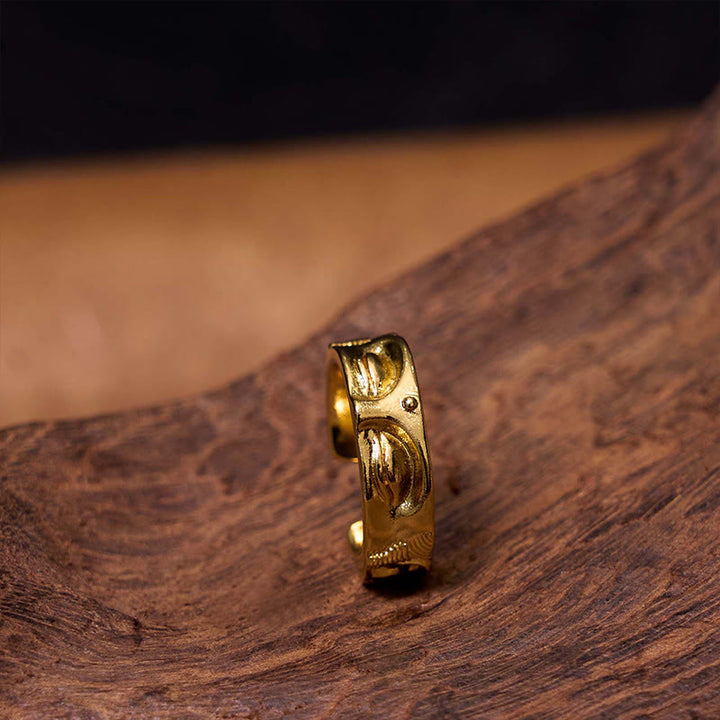 Anillo de cobre ajustable de serenidad de Buda dorado para meditación Buddha Stones