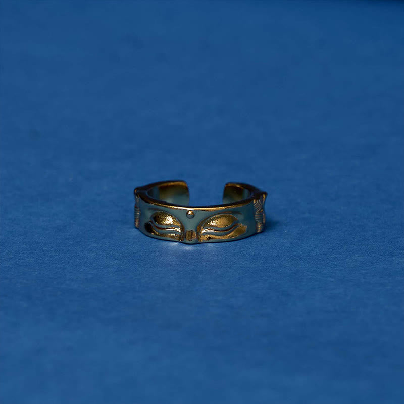 Anillo de cobre ajustable de serenidad de Buda dorado para meditación Buddha Stones
