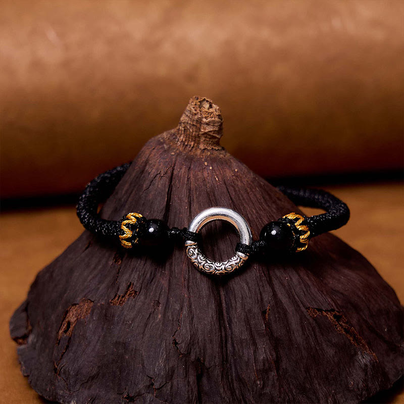 Pulsera de Cuerda Trenzada con Protección de Piedra de Paz de Cobre Chapado en Plata de Ley 925 Buddha Stones