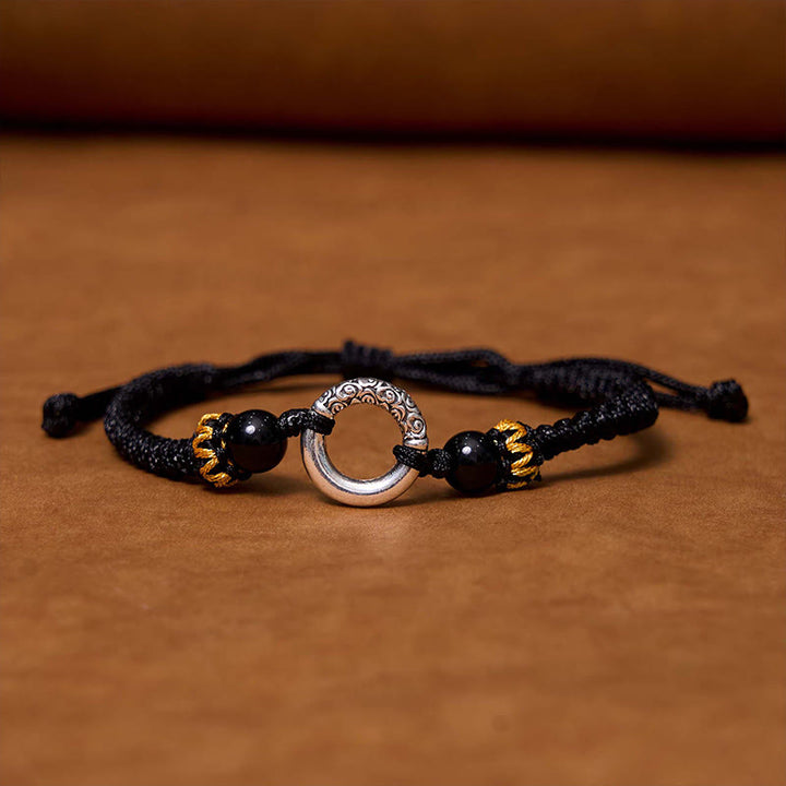 Pulsera de Cuerda Trenzada con Protección de Piedra de Paz de Cobre Chapado en Plata de Ley 925 Buddha Stones
