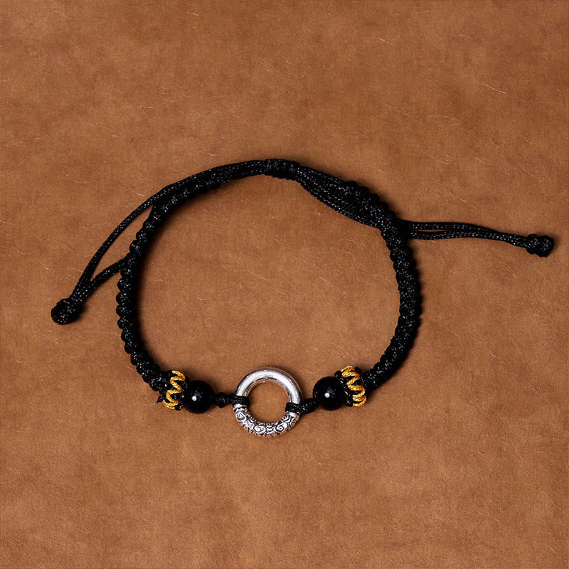 Pulsera de Cuerda Trenzada con Protección de Piedra de Paz de Cobre Chapado en Plata de Ley 925 Buddha Stones