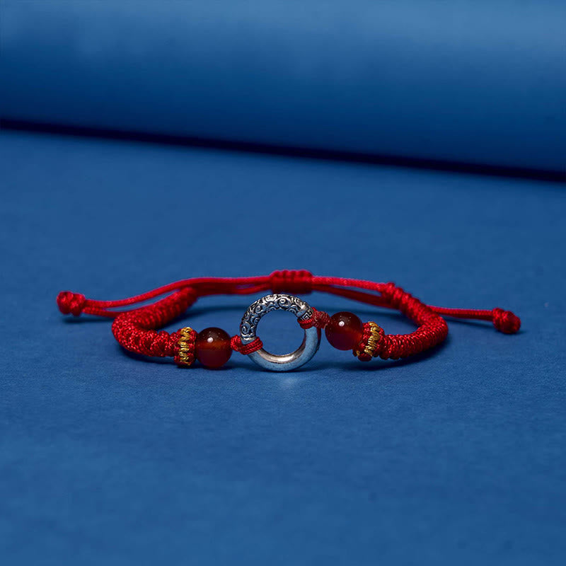 Pulsera de Cuerda Trenzada con Protección de Piedra de Paz de Cobre Chapado en Plata de Ley 925 Buddha Stones