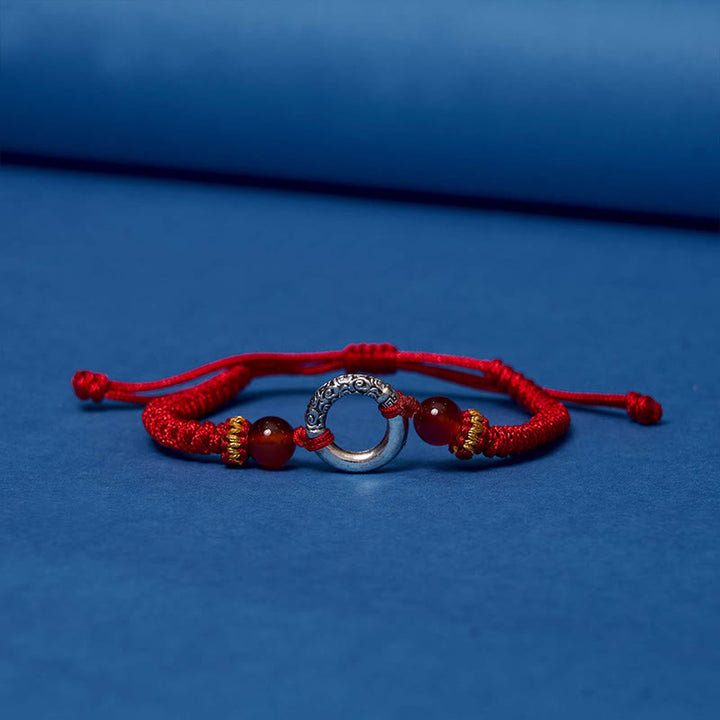 Pulsera de Cuerda Trenzada con Protección de Piedra de Paz de Cobre Chapado en Plata de Ley 925 Buddha Stones