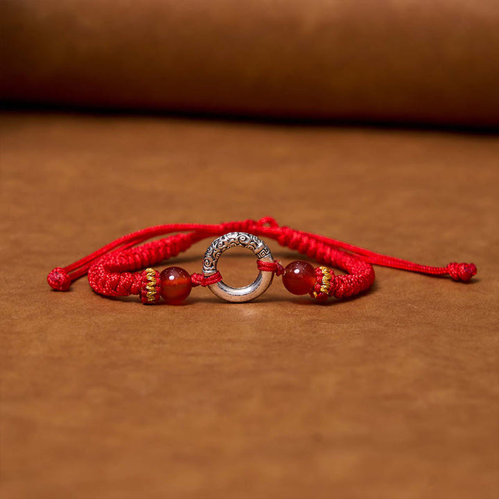 Pulsera de Cuerda Trenzada con Protección de Piedra de Paz de Cobre Chapado en Plata de Ley 925 Buddha Stones