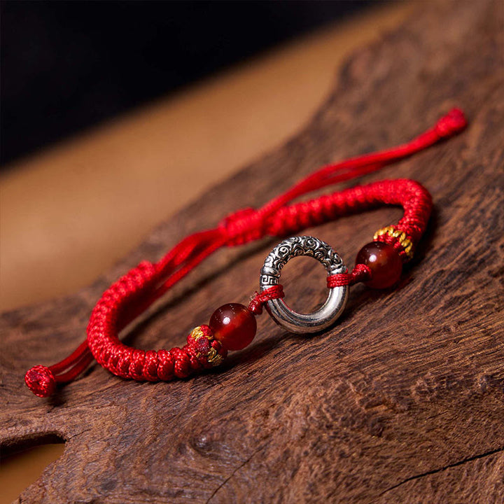 Pulsera de Cuerda Trenzada con Protección de Piedra de Paz de Cobre Chapado en Plata de Ley 925 Buddha Stones
