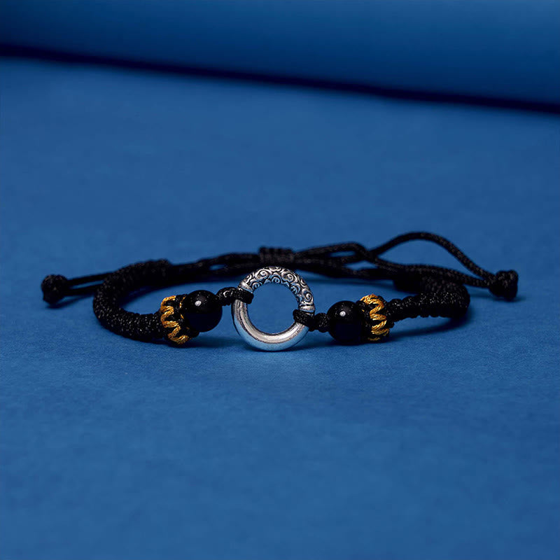 Pulsera de Cuerda Trenzada con Protección de Piedra de Paz de Cobre Chapado en Plata de Ley 925 Buddha Stones