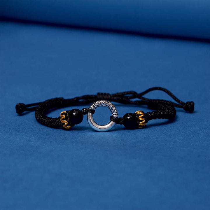 Pulsera de Cuerda Trenzada con Protección de Piedra de Paz de Cobre Chapado en Plata de Ley 925 Buddha Stones