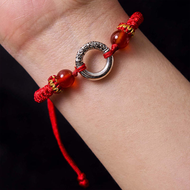 Pulsera de Cuerda Trenzada con Protección de Piedra de Paz de Cobre Chapado en Plata de Ley 925 Buddha Stones