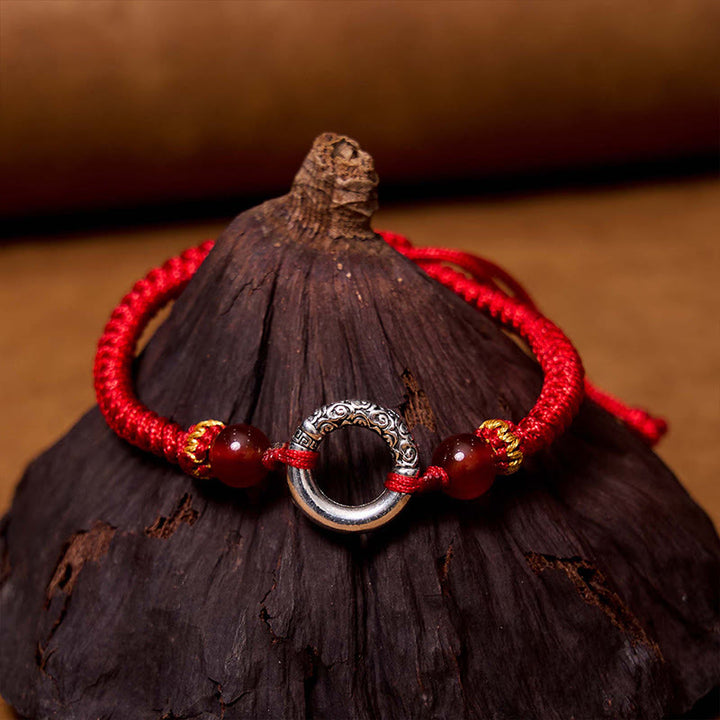 Pulsera de Cuerda Trenzada con Protección de Piedra de Paz de Cobre Chapado en Plata de Ley 925 Buddha Stones