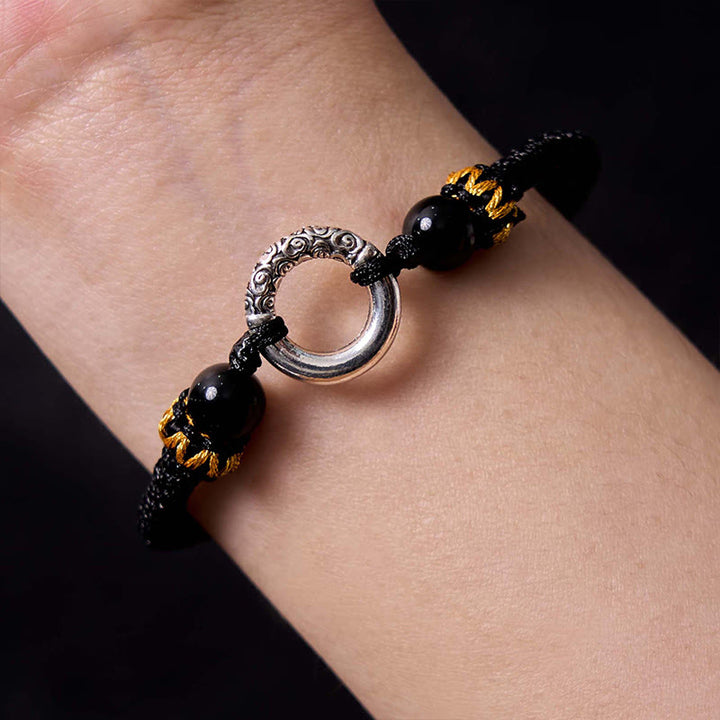 Pulsera de Cuerda Trenzada con Protección de Piedra de Paz de Cobre Chapado en Plata de Ley 925 Buddha Stones
