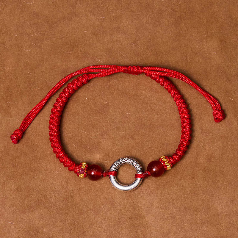 Pulsera de Cuerda Trenzada con Protección de Piedra de Paz de Cobre Chapado en Plata de Ley 925 Buddha Stones