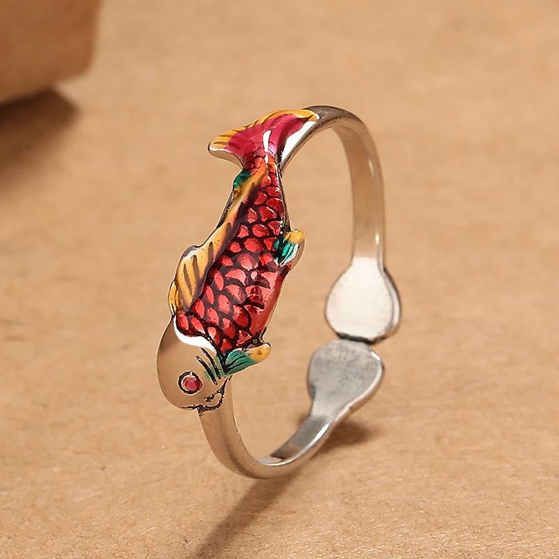 Anillo de prosperidad, riqueza y pez koi con Buddha Stones