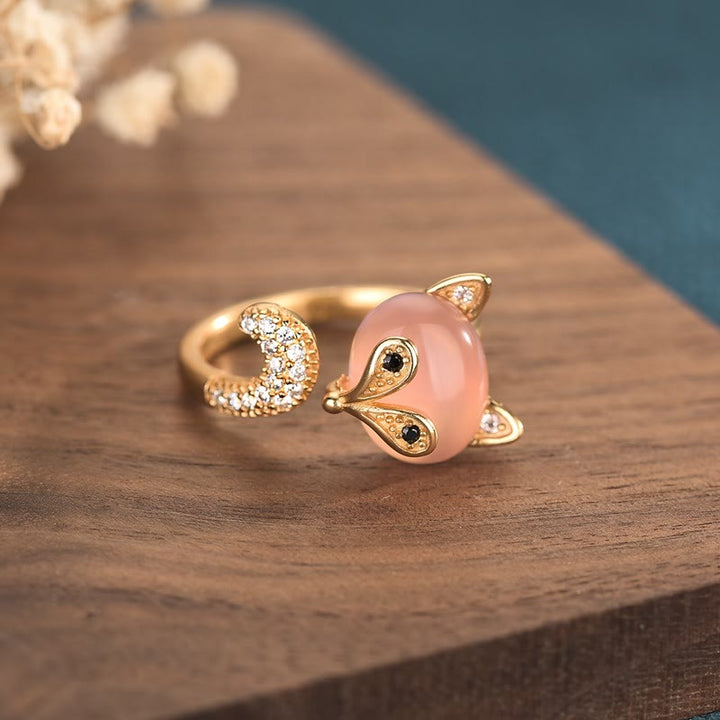 Anillo de amor de cobre y ojo de gato con Buddha Stones y zorro