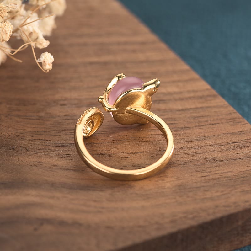 Anillo de amor de cobre y ojo de gato con Buddha Stones y zorro