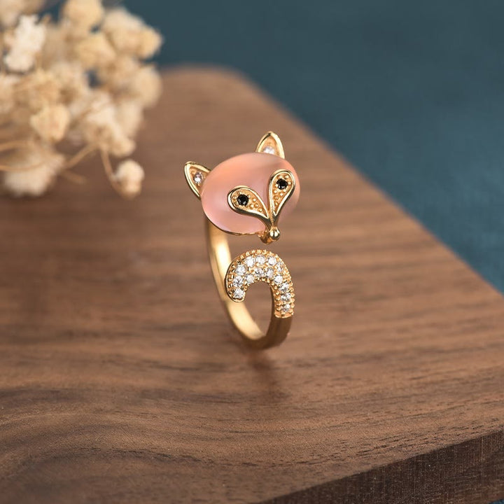 Anillo de amor de cobre y ojo de gato con Buddha Stones y zorro