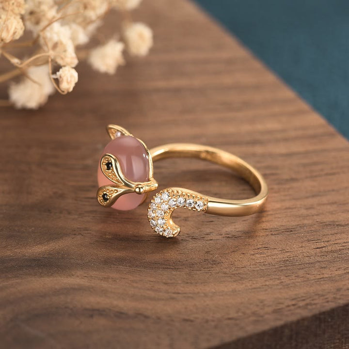 Anillo de amor de cobre y ojo de gato con Buddha Stones y zorro