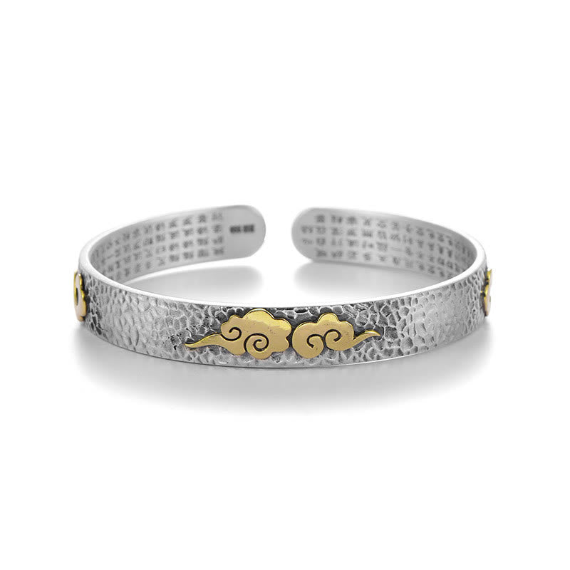 Brazalete brazalete de plata de ley 999 con diseño retro de Buddha Stones, corazón, sutra, nube auspiciosa y riqueza