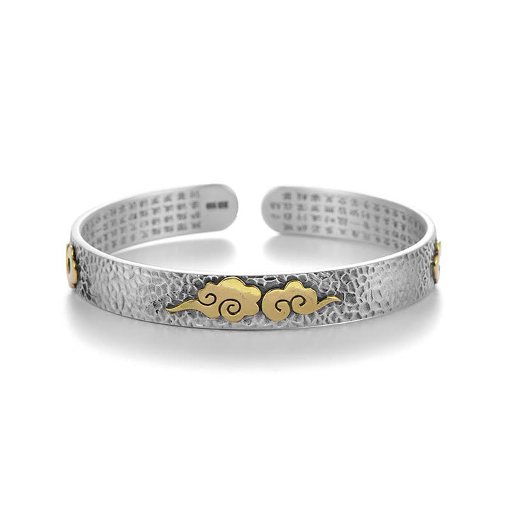 Brazalete brazalete de plata de ley 999 con diseño retro de Buddha Stones, corazón, sutra, nube auspiciosa y riqueza