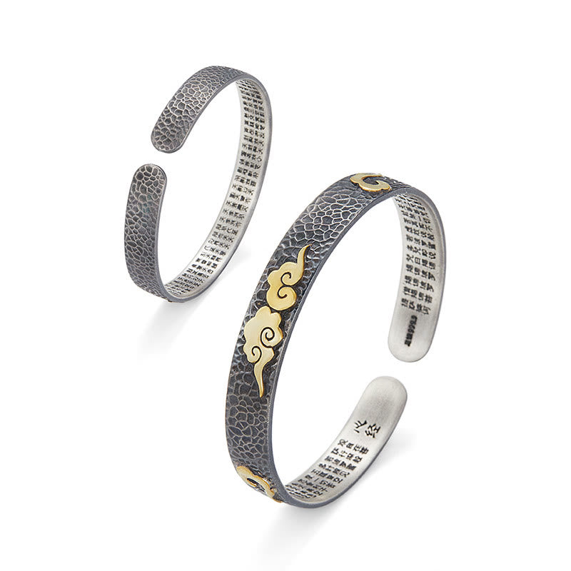 Brazalete brazalete de plata de ley 999 con diseño retro de Buddha Stones, corazón, sutra, nube auspiciosa y riqueza