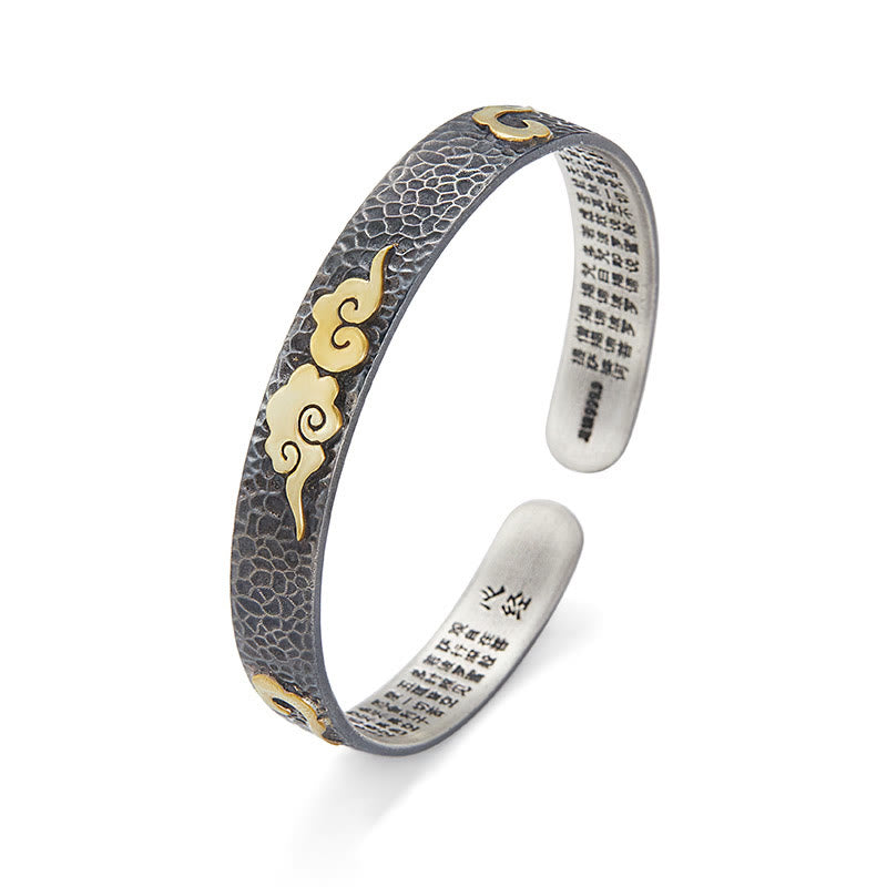 Brazalete brazalete de plata de ley 999 con diseño retro de Buddha Stones, corazón, sutra, nube auspiciosa y riqueza