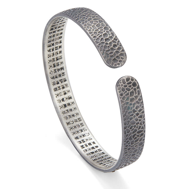 Brazalete brazalete de plata de ley 999 con diseño retro de Buddha Stones, corazón, sutra, nube auspiciosa y riqueza