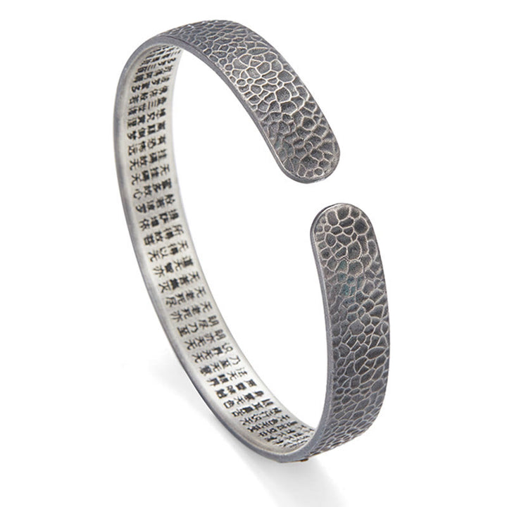 Brazalete brazalete de plata de ley 999 con diseño retro de Buddha Stones, corazón, sutra, nube auspiciosa y riqueza