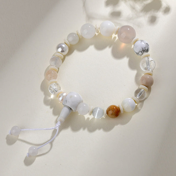Pulsera de equilibrio de la suerte con 18 cuentas de ágata blanca y Buddha Stones